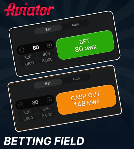 Betting panel in Aviator for Malawi players