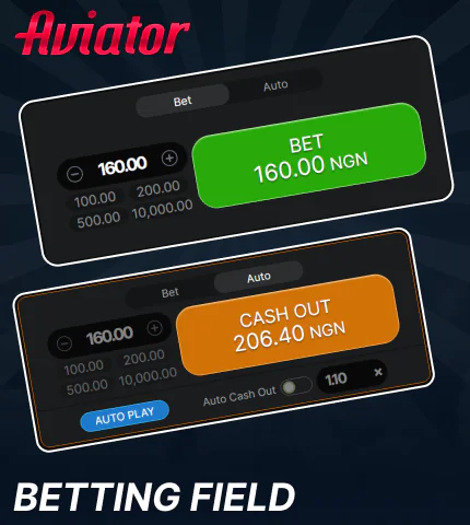 Betting panel in Aviator for Nigeria players