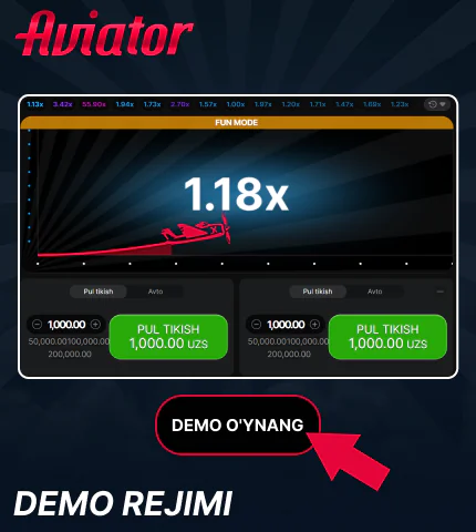 Oʻzbekiston oʻyinchilari uchun Aviator oʻyinida demo rejimi