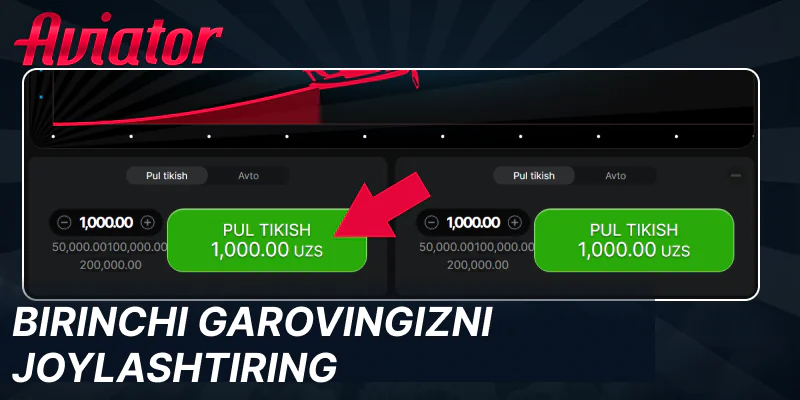 Aviator o'yiniga pul tikish