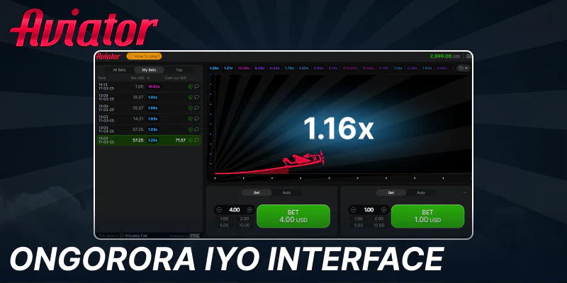 Ongorora interface yemutambo weAviator