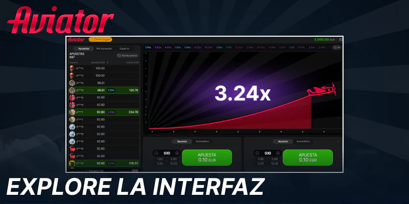 Explora la interfaz del juego Aviator