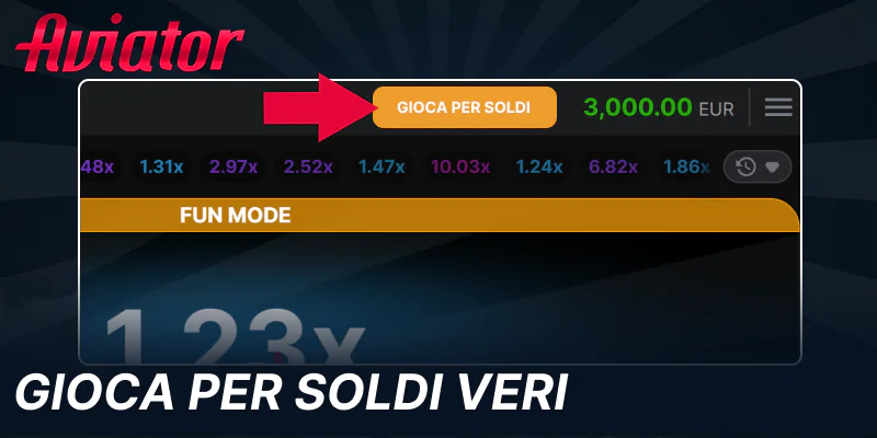 Abilita la modalità soldi veri nel gioco Aviator