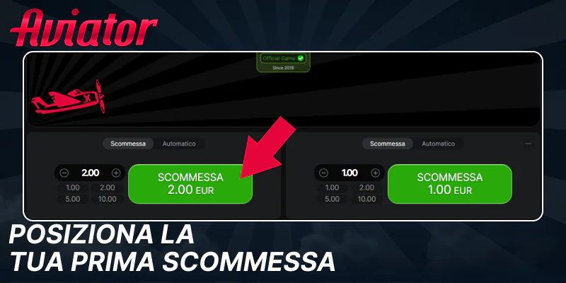 Fai una scommessa sul gioco Aviator