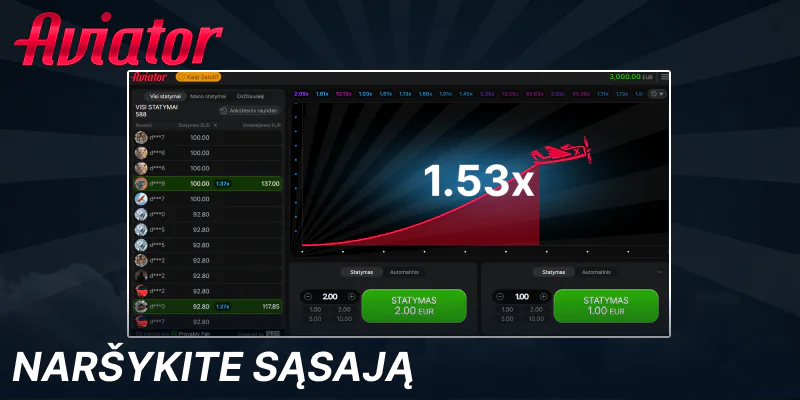 Pradėkite žaidimą Aviator internete