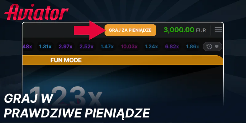 Włącz tryb gry na prawdziwe pieniądze w grze Aviator