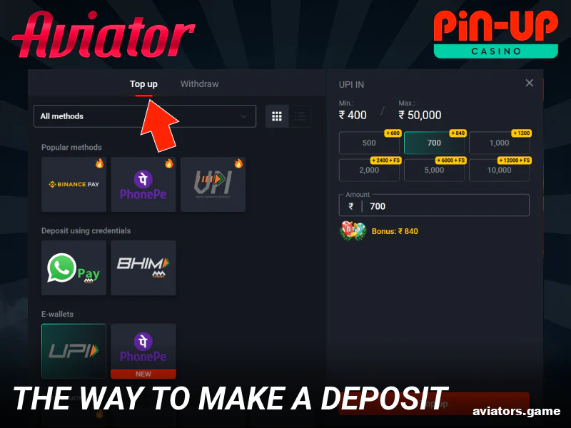 How to deposit in Pin Up Aviator for Indians