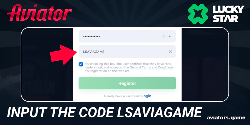 Input the code LSAVIAGAME at Lucky Star register form